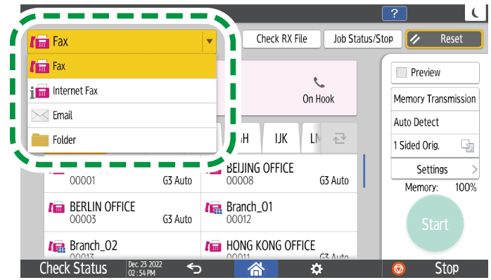 Operation panel screen illustration