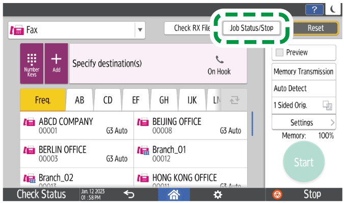 Operation panel screen illustration