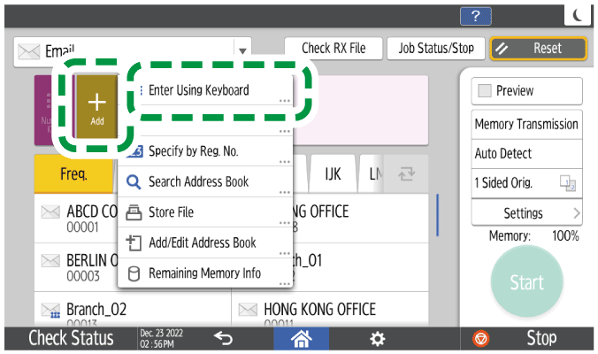 Operation panel screen illustration