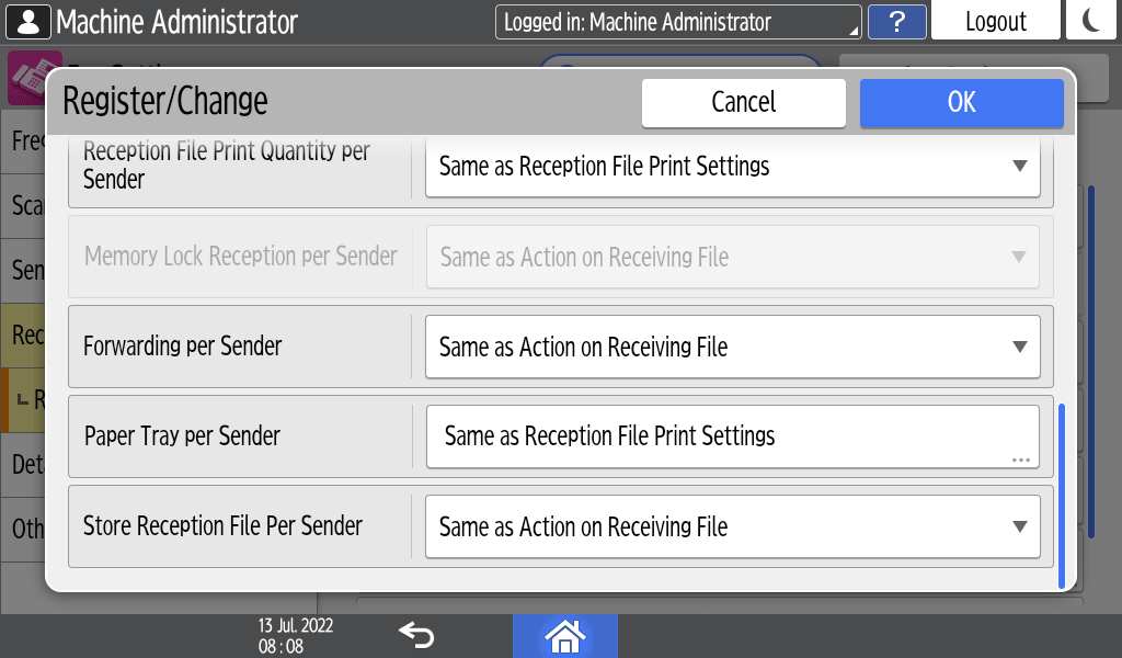 Operation panel screen illustration