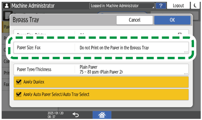 Operation panel screen illustration