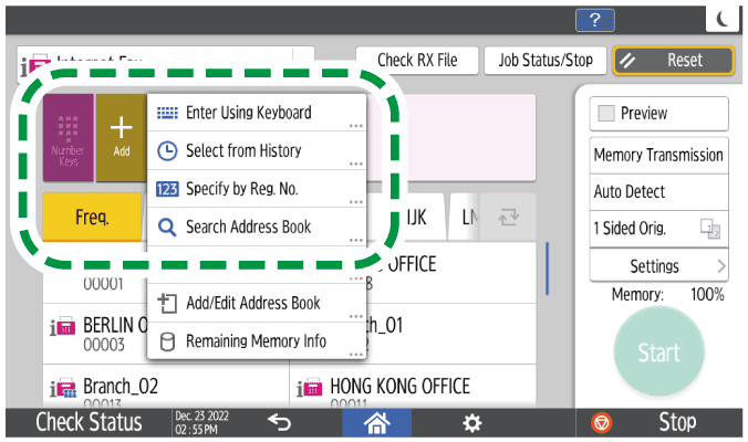 Operation panel screen illustration