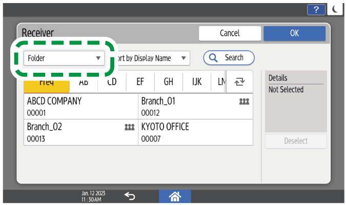 Operation panel screen illustration