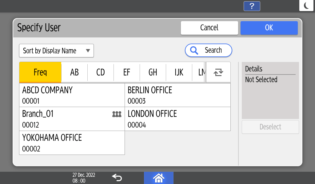 Operation panel screen illustration