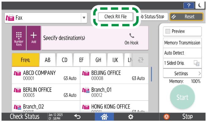 Operation panel screen illustration