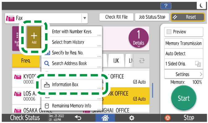 Operation panel screen illustration