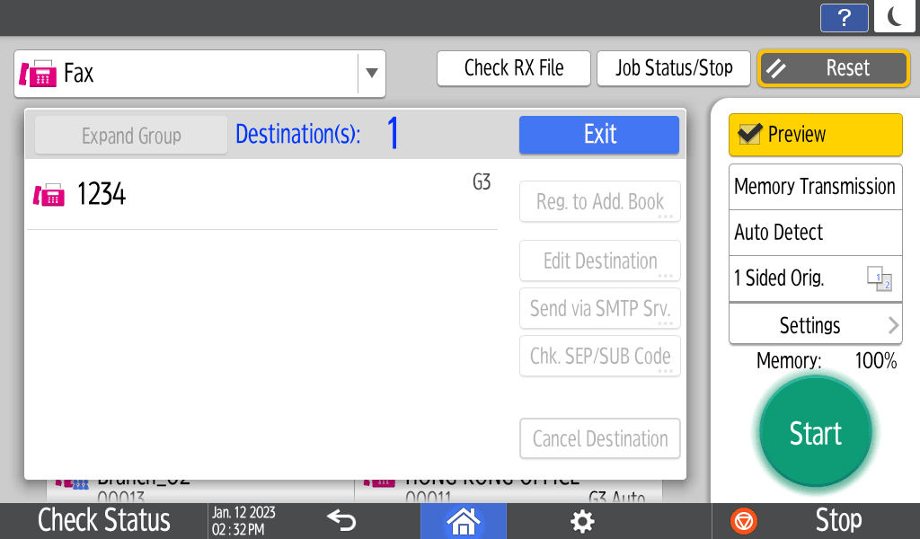 Operation panel screen illustration