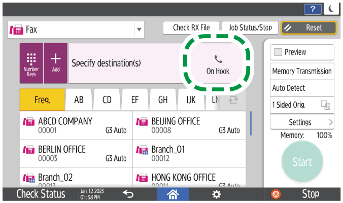 Operation panel screen illustration