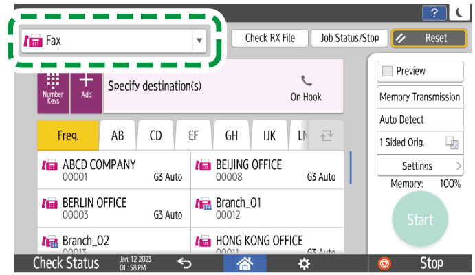 Operation panel screen illustration
