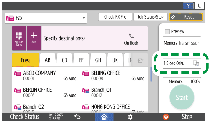 Operation panel screen illustration