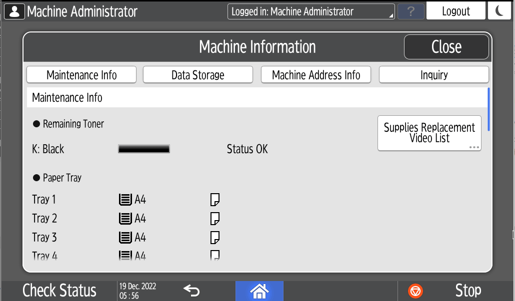 Operation panel screen illustration