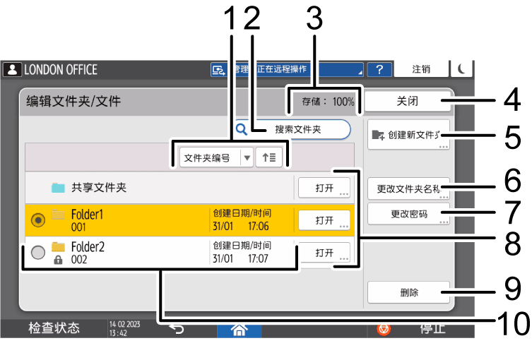 已编号的操作面板画面插图