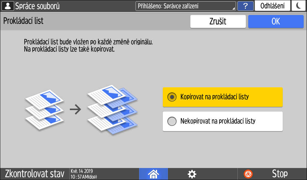 Ilustrace ovládacího panelu