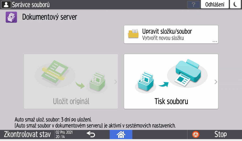 Ilustrace ovládacího panelu