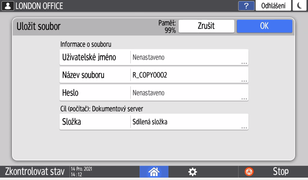 Ilustrace ovládacího panelu