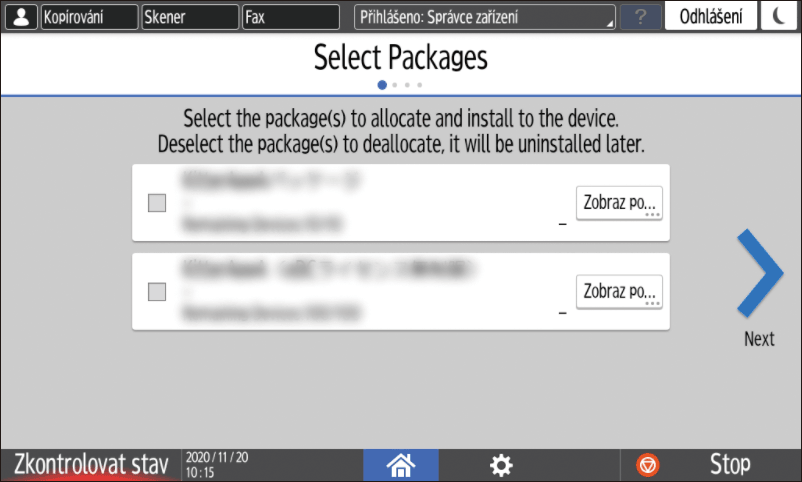 Ilustrace ovládacího panelu