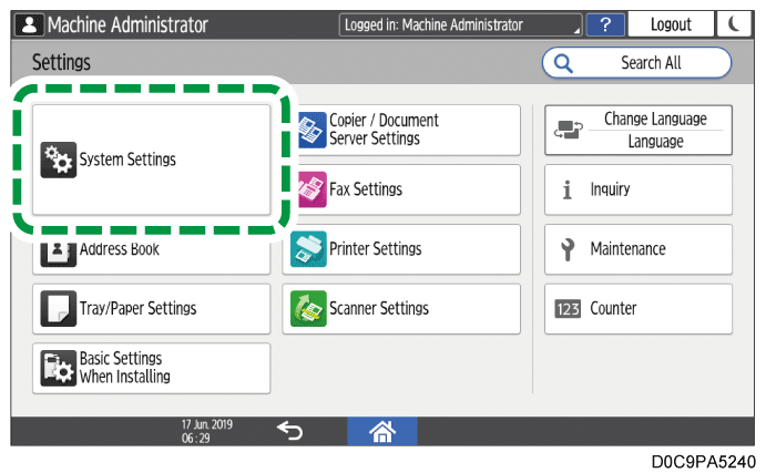 Operation panel screen illustration