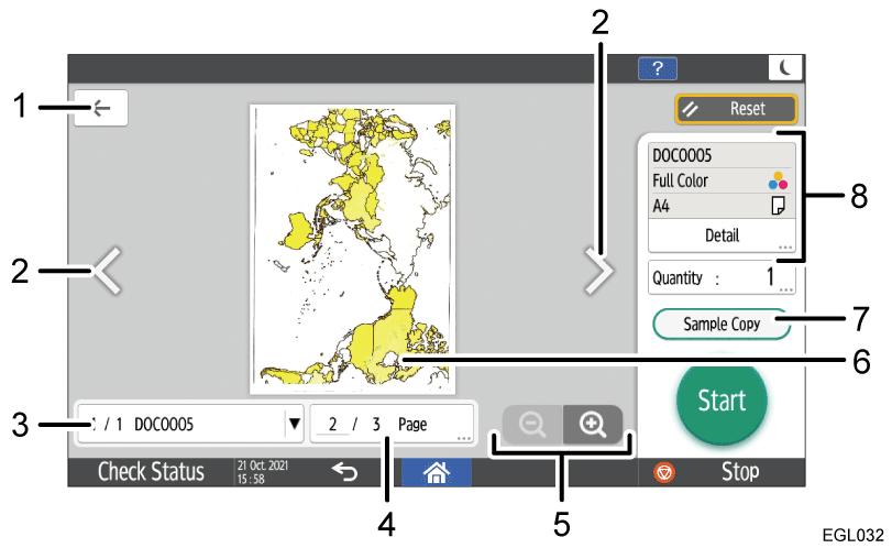 Operation panel screen illustration numbered callout illustration