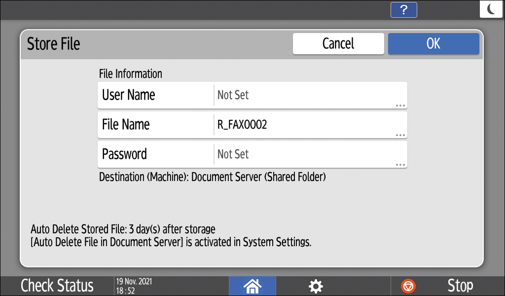 Operation panel screen illustration