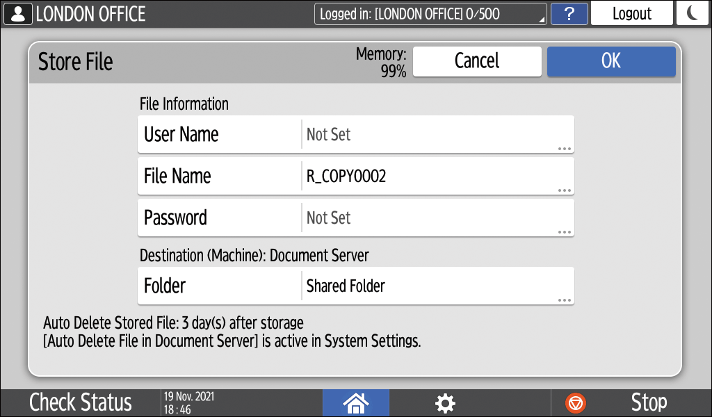 Operation panel screen illustration