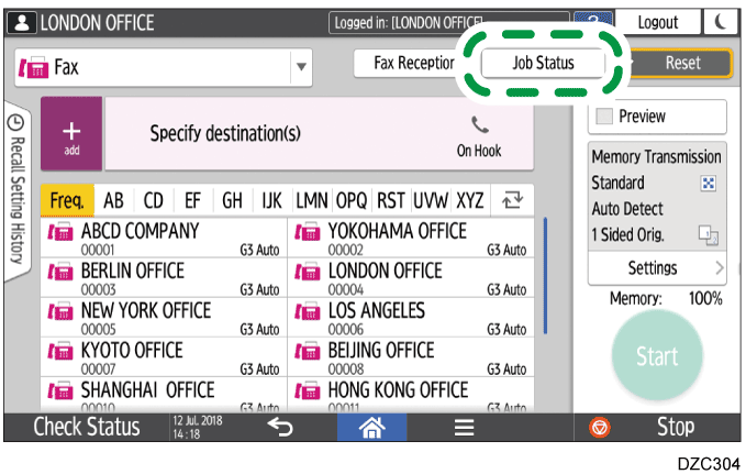 Operation panel screen illustration