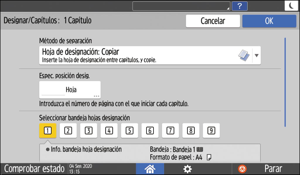 Ilustración de la pantalla del panel de operaciones