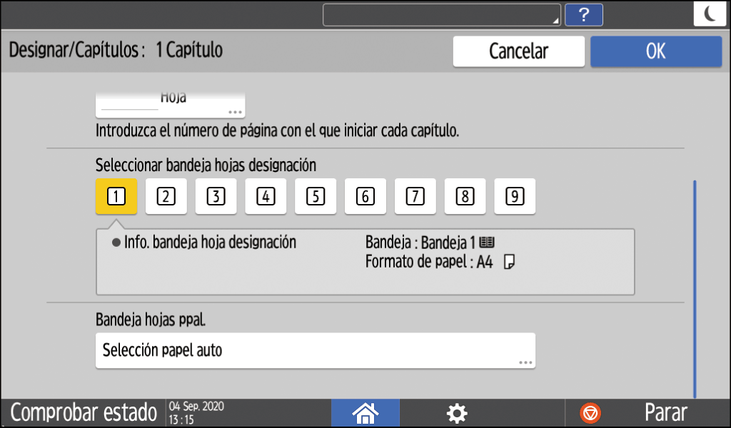 Ilustración de la pantalla del panel de operaciones