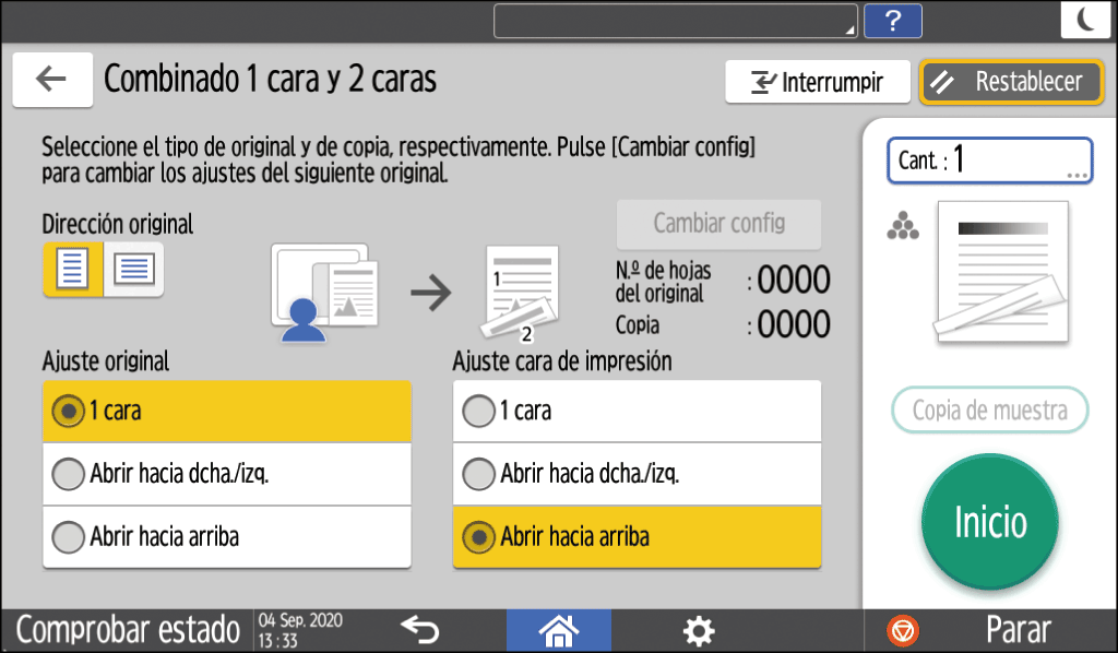 Ilustración de la pantalla del panel de operaciones