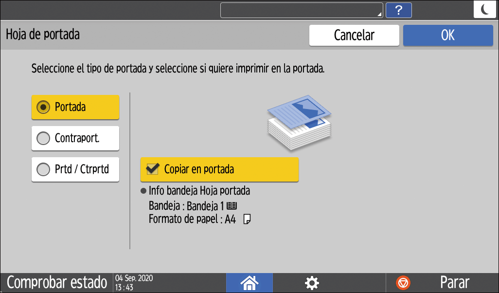 Ilustración de la pantalla del panel de operaciones