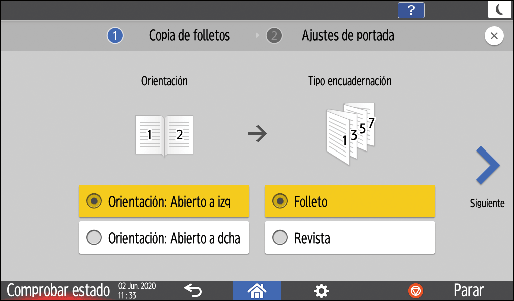 Ilustración de la pantalla del panel de operaciones