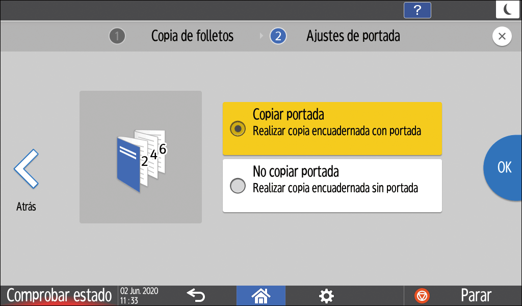 Ilustración de la pantalla del panel de operaciones