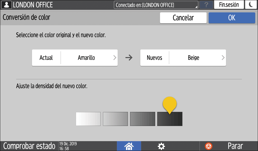 Ilustración de la pantalla del panel de operaciones