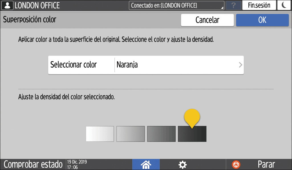 Ilustración de la pantalla del panel de operaciones