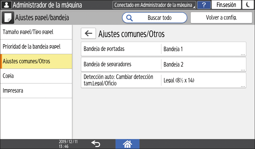 Ilustración de la pantalla del panel de mandos