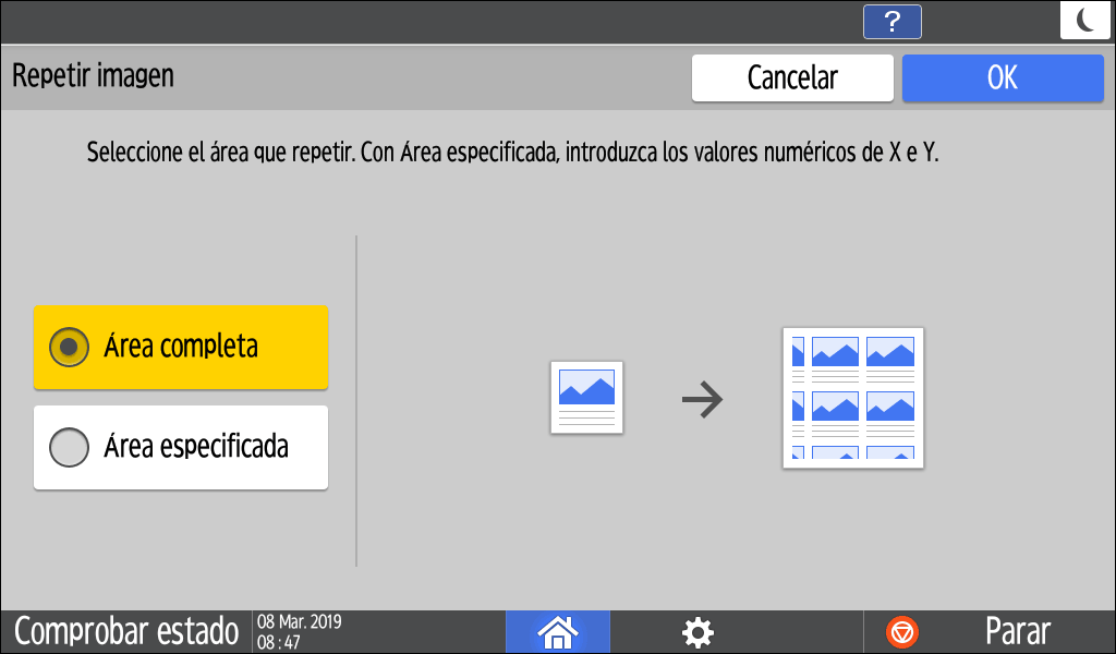 Ilustraci&oacute;n de la pantalla del panel de mandos