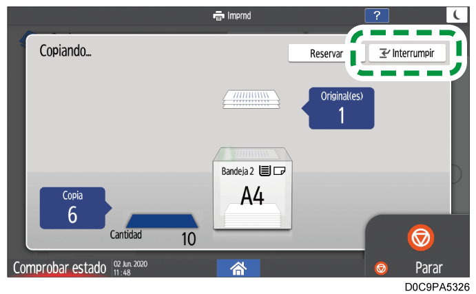Ilustración de la pantalla del panel de operaciones