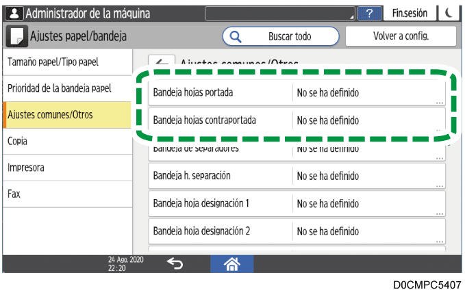 Ilustración de la pantalla del panel de operaciones
