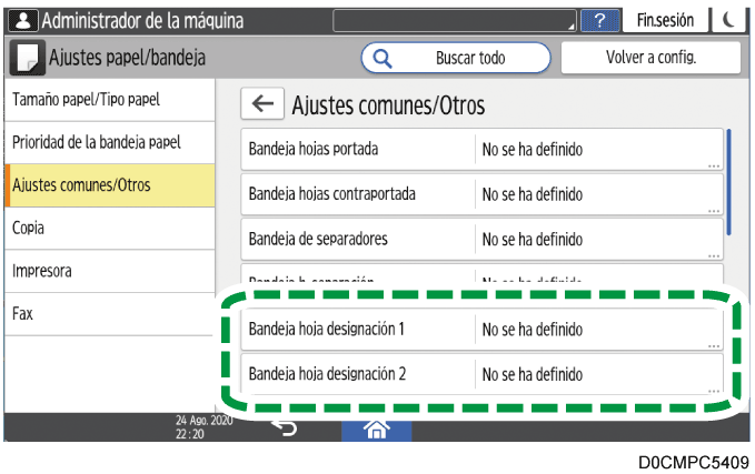 Ilustración de la pantalla del panel de operaciones