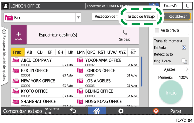 Ilustración de la pantalla del panel de mandos