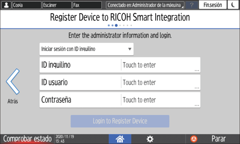 Ilustración de la pantalla del panel de mandos
