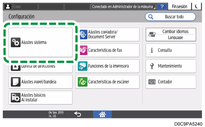 Ilustración de la pantalla del panel de operaciones