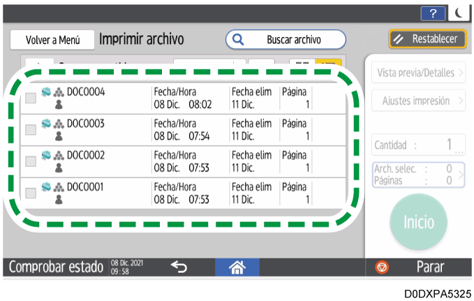 Ilustración de la pantalla del panel de mandos