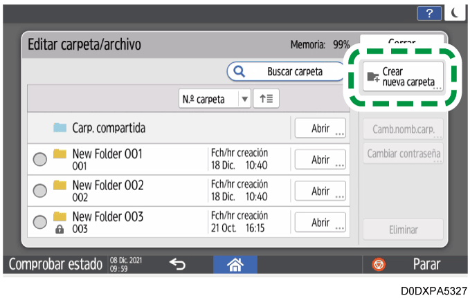 Ilustración de la pantalla del panel de mandos