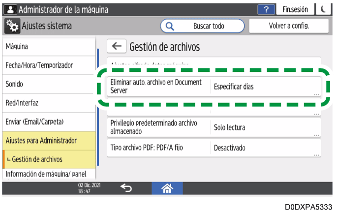 Ilustración de la pantalla del panel de mandos