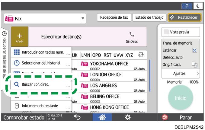 Ilustración de la pantalla del panel de operaciones