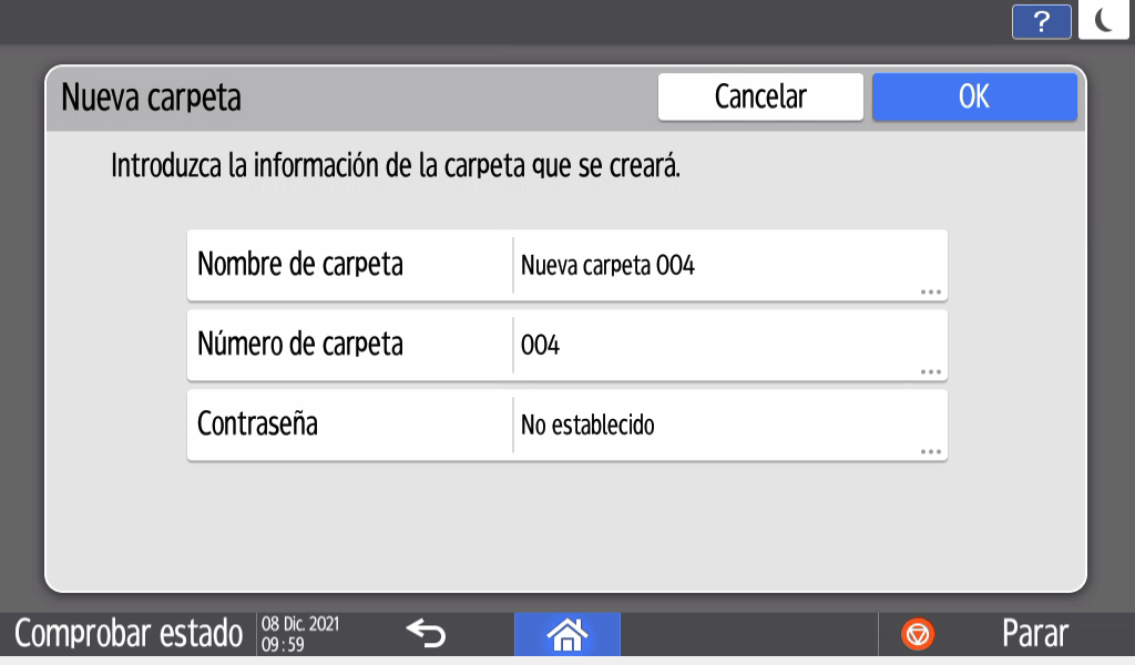 Ilustración de la pantalla del panel de mandos