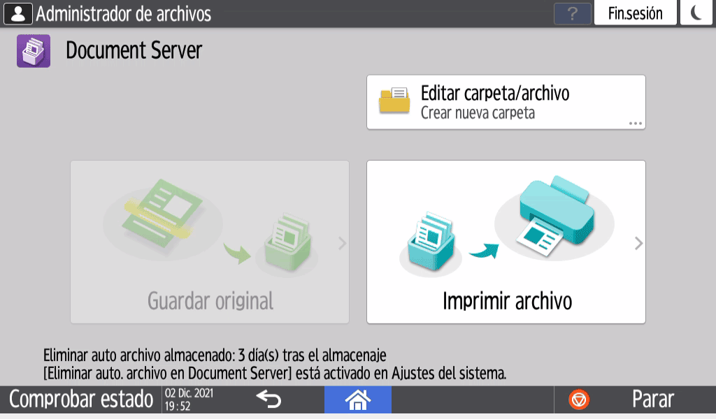 Ilustración de la pantalla del panel de operaciones