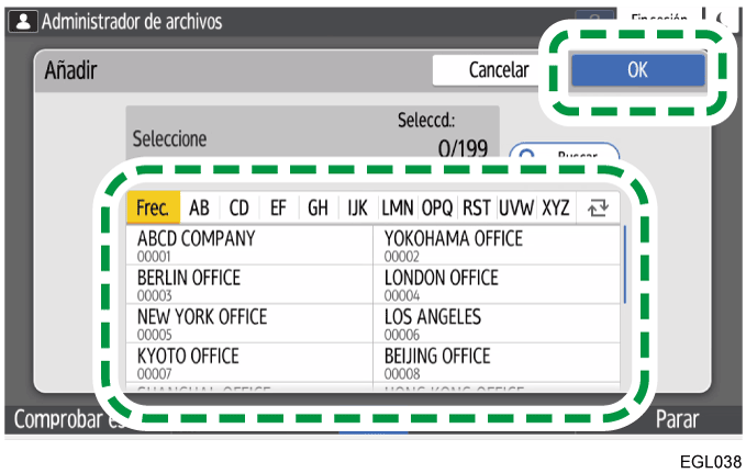 Ilustración de la pantalla del panel de mandos