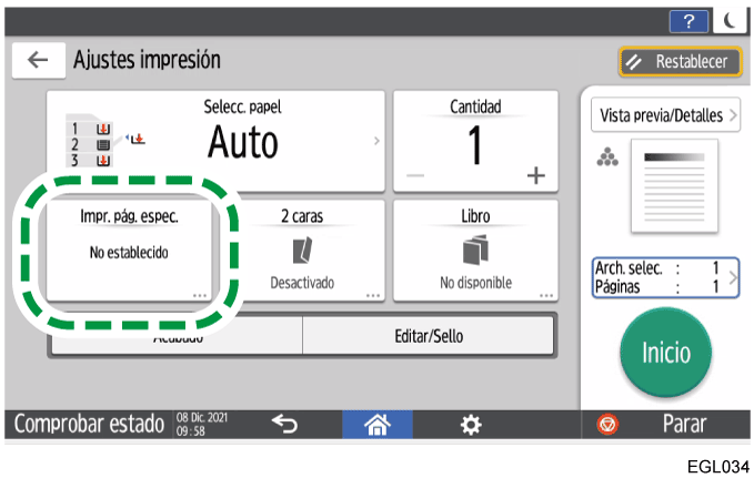 Ilustración de la pantalla del panel de mandos
