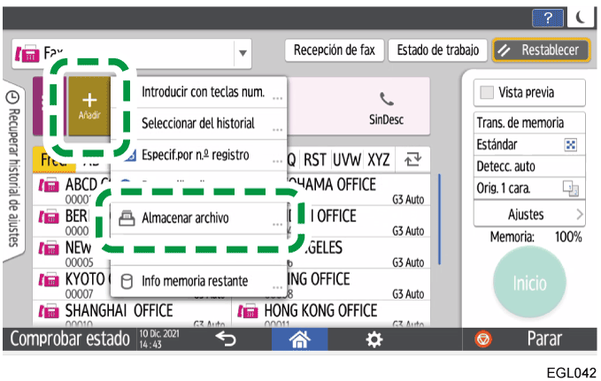 Ilustración de la pantalla del panel de operaciones